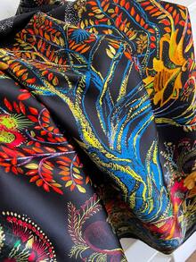 一件优雅印花轻薄雪纺长袍，女士夏季沙滩罩衫，丝滑围巾披肩，适合日常穿着 - 黑色 - 查看 3