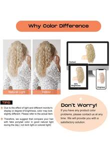 14英寸卷曲马尾发圈，14英寸爪形抽绳马尾假发，棕色混色漂白金高马尾发圈，合成纤维材质，女士时尚发夹，优雅发饰，休闲发爪，女士优雅发爪夹 - 彩色 - 查看 11