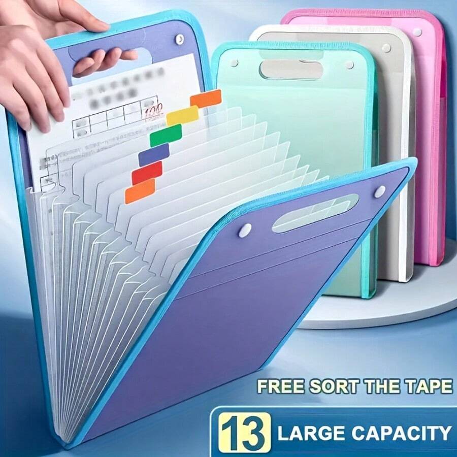 1pc A4 File Folder, Vertical A4 File Storage Folder With Handle, Portable 13-Pocket Large Capacity Expandable A4 File Folder, Suitable For A4/Letter Size Paper, Suitable For Students, Business And Travel, Back To School Season - A4 - View 1
