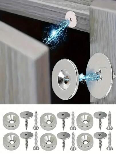 18/12/6pcs Cabinet Door Magnetic Closure Metal Magnetic Catch For Hidden Closing - Suitable For Various Materials, Kitchen Glass Doors, And Furniture Cabinets, Magnetic Drawer Lock, Magnet Lock