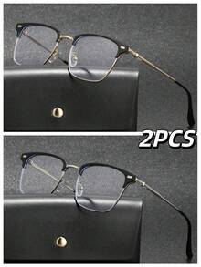 1 Black Silver Frame/plain Lens + 1 Black Gold Frame/plain Lens