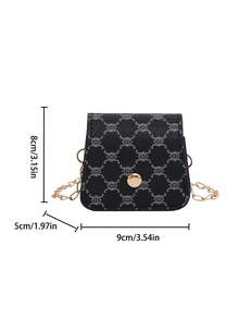 Retro Mode Mini Umhängetasche, stilvoller Allover-Muster Super kleine Satteltasche, Damen Street Umhängetasche - Schwarz - Übersicht 4