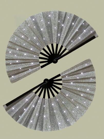 1pc Shiny Solid Color Extra Large Foldable Fan. Outdoor Travel Portable Hand Fan. Big Size Clapper Fan. Craft. Suitable For Carnival, Festivals, Halloween, Etc. - Perfect For Dancing, Disco Parties, Clowning And Home Decor. Spring, Autumn, Summer Cooling