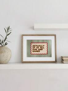 1pc Unframed Physical Poster - Actually It Is All Fun And Games Wavy Frame Art Print | Green Red Brown Striped Line Typography Wall Art| Positive Print - Letter a - View 1