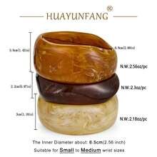 3pcs Women's Retro Tortoiseshell Resin Bangle Set, Wide Cuff Bracelet, Acrylic High-End Jewelry - Multicolor - View 3