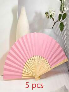 10/5/2pcs & 1pc Wedding Party Oil Paper Parasol Folding Fan - Pink - View 8