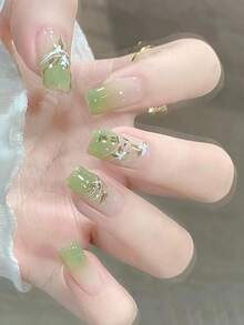 Waterproof Self-Adhesive Nail Art Stickers Set, Fresh Designs Suitable For Autumn/Winter Nail DIY - Mint Green - View 5