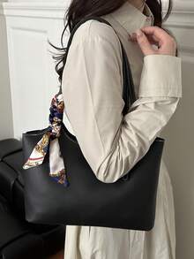 Retro Niche Design Casual Bag, Fashionable 2026 Spring Large Capacity Shoulder Bag, Personalized Tote Bag - Black - View 2