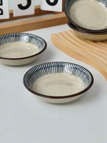 Cabin Kangaroo 1pc/2pcs/4pcs Blue & White Striped Ceramic Small Plate, Household Sauce Dish, Dessert Plate, Photography Prop - Multicolor - View 6