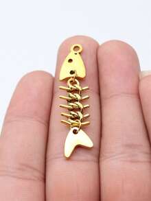 4pcs Fish Bone Shaped DIY Jewelry Pendant - Antique Gold Color - View 4