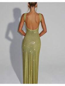 Sexy Double Strap Sequin Mesh Diamond Suspender Dress Women 2026 Autumn And Winter New Temperament Waist Pullover Hip Wrap Skirt - màu xanh lá - Xem 2