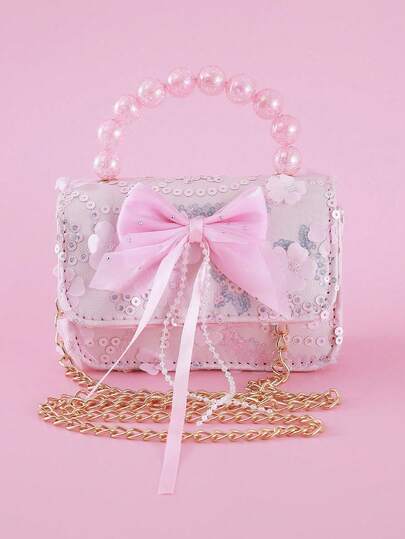 1 pieza Bolso de mano con cierre de solapa, cadena, adorno de borla, strass y malla, material de lentejuelas de PU, bolso de hombro cruzado multifuncional y de moda, adecuado para Navidad y uso diario