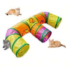Terowongan Kucing Lipat 4 Arah dengan Bola Mainan Interaktif - Tahan Sobek, Dapat Dicuci, Warna Oranye Gradasi, Cocok untuk Anak Kucing dan Hewan Peliharaan Kecil di Dalam Ruangan - Tabung Poliester Tahan Lama - MultiWarna - View 12