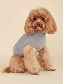 1pc Warm Classic Striped Cable Knit Solid Color Candy Color Small Dog Sweater, High Elasticity Poodle Pullover, Multi-Color - Grey - View 8