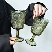 2件套独特叶形高脚杯，玻璃杯，完美叶形镶嵌，独一无二的设计，可用洗碗机清洗 - 綠色 - 查看 8