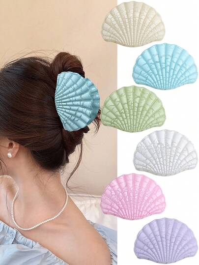 3pcs Spring & Summer Sweet Matte Crackle Shell Hair Clips, Minimalist Fresh Style Suitable For Daily Wear And Beach Vacation