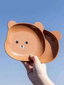 1pc Creative Cartoon Cute Brown Bear Plate, Bone Dish, Home Use Anti-Slip Dinner Plate, Fruit Snack Tray For Kitchen, Dining Room, Afternoon Tea, Dessert, Party, School Events - Brown - View 6