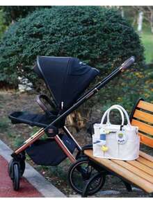 Bolso de pañales de lona con correa para cochecito, bolso multifuncional para mamá/papá, bolso de viaje, guarda los artículos esenciales para bebé, regalo del Día de la Madre - Beis - Ver 8