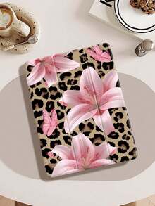 Leopard Lily Flower Pattern Compatible With  Protective Case, Compatible With  Air 4/5 (10.9 Inch), Compatible With  7/8/9 (10.2 Inch), Built-In Pencil Slot, Also Fits Tab S6 (10.4 Inch), Tab A7 Lite (8.7 Inch), Leather Protective Cover, Ideal Gift For Back To School, Valentine's Day, New Year - 查看 1