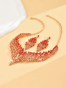 3件套几何不规则形状新娘女士时尚闪亮水晶项链套装，奢华珠宝套装，适合婚礼、高端宴会、高端晚礼服。 - 首飾套裝 - 查看 9