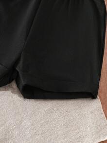 Set de 2 piezas de camisa de manga corta con estampado de denim falso + pantalones cortos para niños pequeños/niños, conjunto de verano para exteriores - Negro - Ver 6