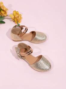 春季新款女童休闲蝴蝶结魔术贴平底舞蹈鞋 - 金色 - 查看 1