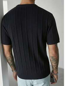 GRDR Men's Summer Round Neck Ribbed Short Sleeve Knit Sweater, Suitable For Summer Outings, Essential For Fashionable Styling - Black - View 8