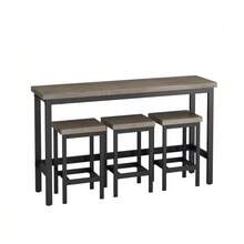 Modern Design Kitchen/Dining Room Table 148 Cm, Bar Table, Table And Long Stools Set With 3 Stools; Easy Assembly, Brown And Grey - Grey - View 7
