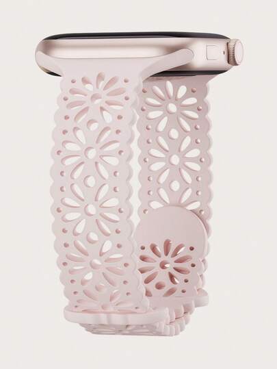 Dantel Desenli, İçi Boş Çiçek Desenli Silikon Saat Kayışı, 38mm 40mm 41mm 42mm 44mm 45mm 46mm 49mm ile Uyumlu, İnce, İçi Boş, Oymalı, Nefes Alabilir, Su Geçirmez Spor Saat Kayışı, Ultra 3 2 1 Serisi 11/10/9/8/7/SE/6/5/4/3/2/1 Kadın ve Erkek Modelleriyle Uyumlu