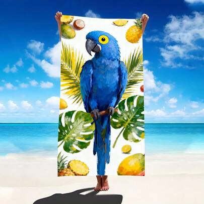 1条鹦鹉图案沙滩巾，超柔软超细纤维特大号沙滩毯，超强吸水浴巾，适合旅行、游泳池、潜水、冲浪、瑜伽、露营等场合，多种尺寸可选，沙滩、泳池、旅行、露营、瑜伽必备用品