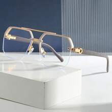 2025 New Fashion White Flat Glasses With A Polygonal Frame That Makes The Face Appear Smaller, Very Suitable For People Who Often Stare At Electronic Screens On Computers And Phones - 金色 - 查看 1