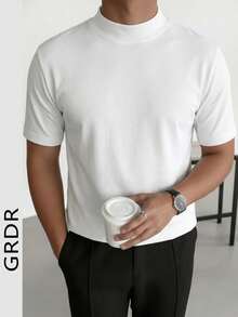GRDR Men's Fashionable Summer Short Sleeve Mock Neck T-Shirt - White - View 8