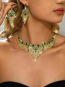3件套几何不规则形状新娘女士时尚闪亮水晶项链套装，奢华珠宝套装，适合婚礼、高端宴会、高端晚礼服。 - 首飾套裝 - 查看 3