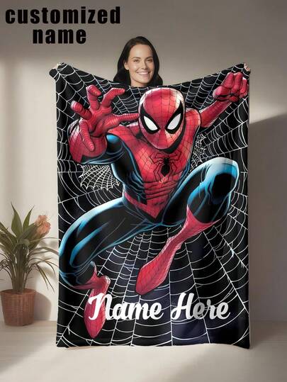 Marvel Customized Name Blanket With Unique Spider-Man Design, Versatile Soft, Lightweight, Warm Blanket Suitable For Bed, Sofa, Car, Office, Camping And Travel, Easy Care For All Seasons