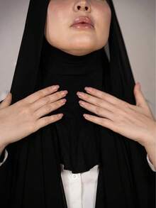 1pc Instant Chiffon Hijab Set, Includes Chiffon Scarf And Undercap, Soft, Breathable Chiffon Fabric, Suitable For Daily Wear, Festivals, Prayers, Pilgrimages - Black - View 4