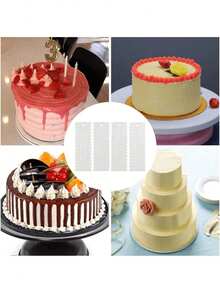 4pcs Cake Scraper Set, Plastic Serrated Cake Decorating Comb, Polished Butter Cream Frosting Cake Edge DIY Tools, Cake Icing Smoother Baking Mold, Serrated Cake Scraper Polished Texture - View 6