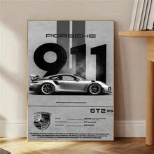 1幅复古赛车海报，传奇超级跑车帆布画，复古汽车墙饰，适用于男孩房、车库、男士私人空间、办公室、家庭影院、工作室，无框 - GT2 RS - 查看 2