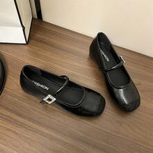 2026新款夏季玛丽珍鞋，银色皮革，适合搭配连衣裙 - 黑色 - 查看 7