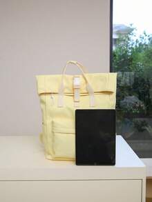 Women's Functional Single-Color Backpack, Suitable For Work And Travel, Minimalist Everyday Functional Backpack For Women, Minimalist Black Sports Backpack For - Yellow - View 7