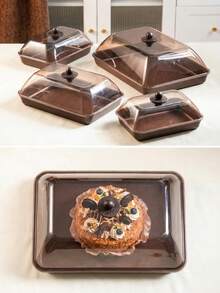 1个长方形塑料展示托盘，带防尘盖，不易碎，可重复使用，适用于水果/甜点/零食/蛋糕，适合节日、婚礼、派对等场合。 - 棕色 - 查看 4