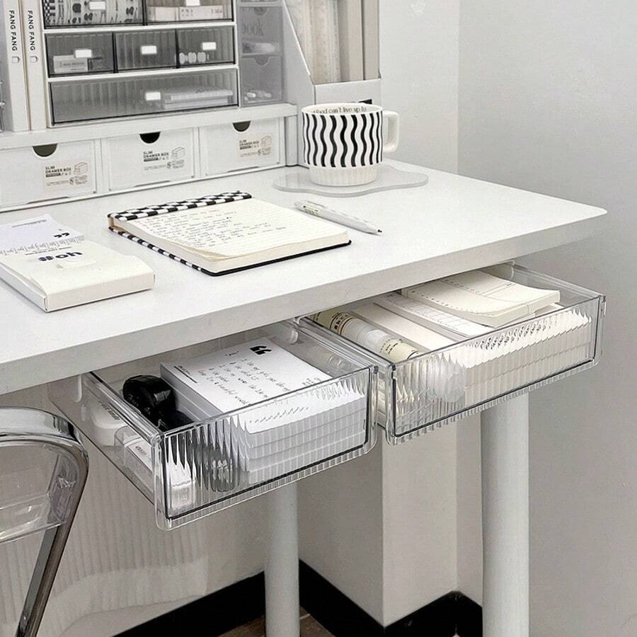 Under Desk Drawer, No Drilling Required, Hidden Storage Box, Suitable For Office And Student Desks, Can Hang Stationery And Miscellaneous Items