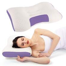 Buy 1 Get 1 Free, 2 Soft Woven Neck Massage Couple Pillows - Adjustable Ergonomic Orthotic Profile Support, High Quality Pillow Core, Sleep Comfort, Removable Pillowcase - 紫羅蘭色 - 查看 2