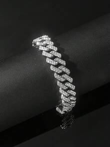 1套男士全钻菱形拼接链项链和手链 - Style A - 查看 6