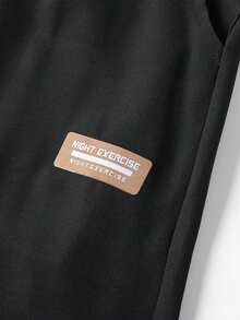 男士直筒冰丝长裤，轻盈透气面料，时尚Logo设计，运动休闲长裤，弹性腰带配抽绳 - 黑色 - 查看 4