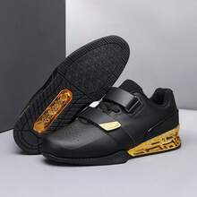 Deadlift Shoes Men, Professional Non-Slip Squat Shoes For Powerlifting, Stable Lifting Training Sneakers With Rubber Sole - Black Gold - View 2