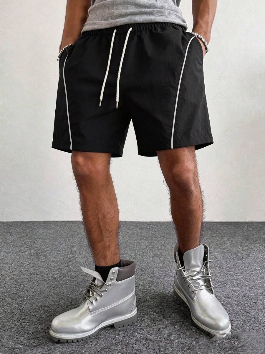 Men's Summer Nylon Quick-Dry Drawstring Casual Shorts, Men's Loose Straight Lightweight Casual Pants - Black - View 1