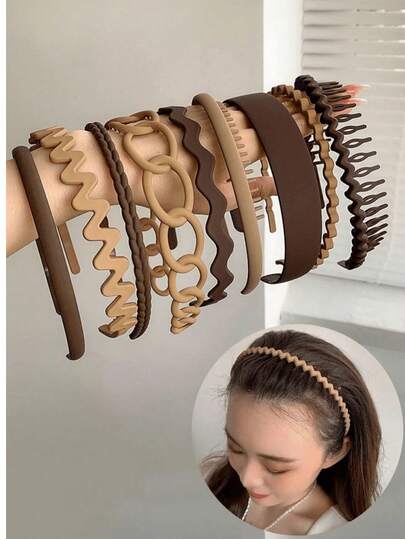 9pcs Toothed Headbands, Non-Slip Matte Hair Ties, Minimalist Cute Styles, Solid Color Comb Hair Accessories Set, Headbands, Hair Ties, Hair Bands Beauty Home Bedroom Decor Hairband Diadema Hair Hoop