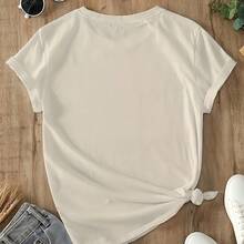 Women's Short-Sleeved T-Shirt With A Cute Kitten Climbing A Rope Print - Plain, Standard Size, Machine Washable, Ideal For Casual Wear In Spring, Summer, And Autumn. - Beige - View 5