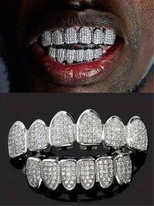 1/2 chiếc răng giả mạ vàng đính đá Zirconia, trang sức răng cá nhân hóa phong cách Hip-Hop dành cho cả nam và nữ, thích hợp cho Halloween, tiệc tùng và cosplay. - Nhiều màu - Xem 2