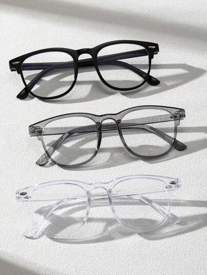 3pcs/1pc Set Men's Light Color Geometric Full Frame Glasses, Minimalist Modern Classic Casual Style Transparent Glasses, Suitable For Back To School, Business Casual, Reading, Office Attire Accessories